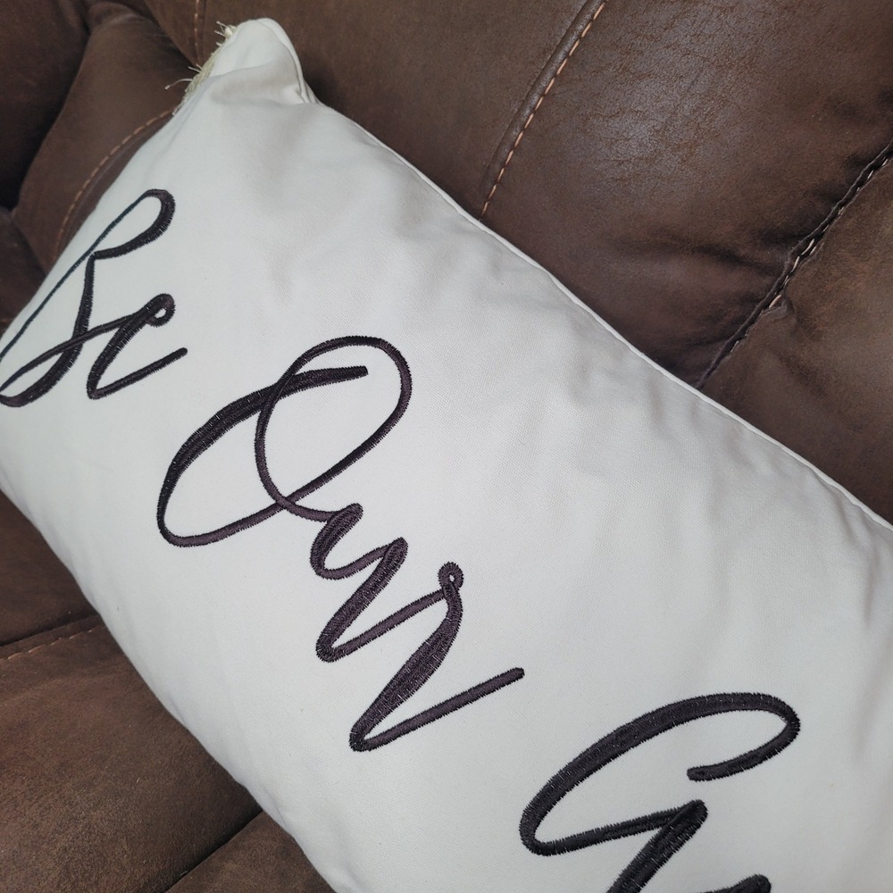 Lumbar Accent Pillow White Be Our Guest Embroidered Tassel Trim - Picture 2 of 8